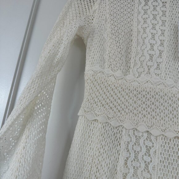 NWT Reiss Aspen Heavy Lace Midi Dress Sz 8 in White Bell Sleeves Cut-out Back - Picture 7 of 12